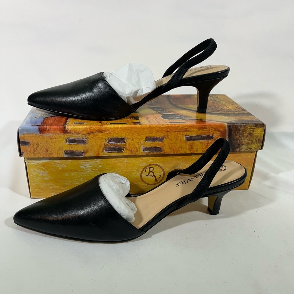 BELLA VITA LEATHER SLINGBACK SARAH KITTEN HEEL PUMP WOMENS 9W BLACK NEW IN BOX